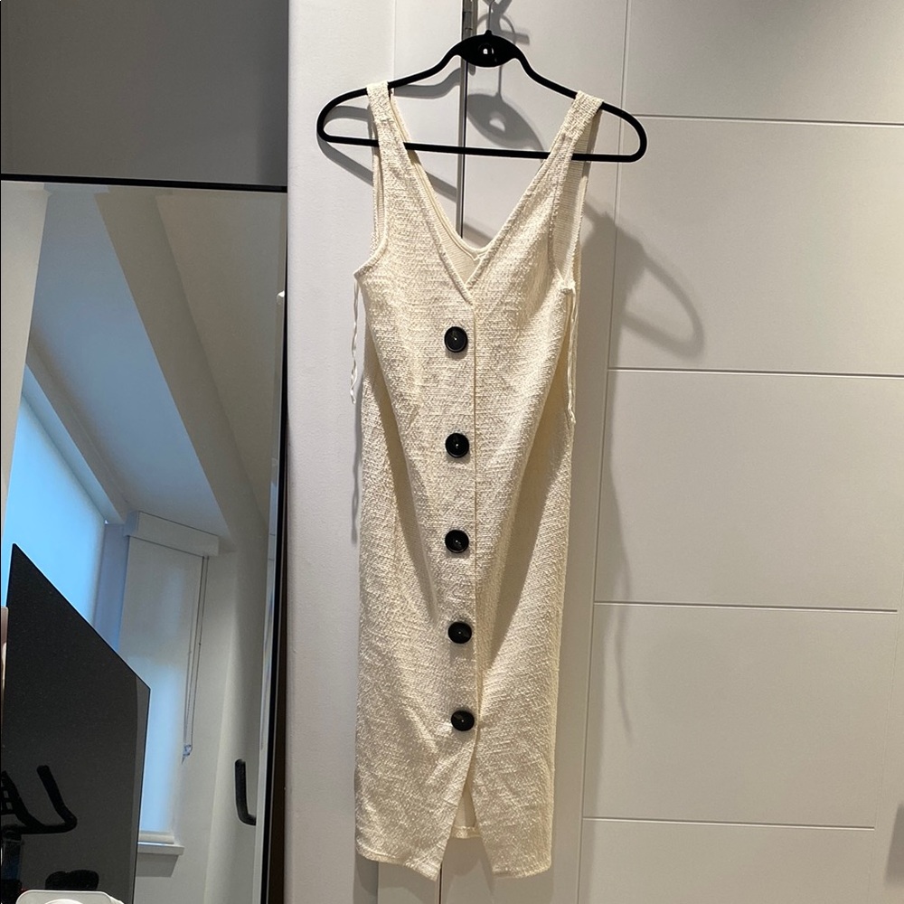 Zara Cream Black Buttoned Sheath Midi Dress